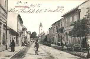 Liptószentmiklós, Liptovsky Mikulas; Úri utca, Haas üzlete, Római katolikus templom. Lőw Dezső kiadása / street view, shops, Catholic church