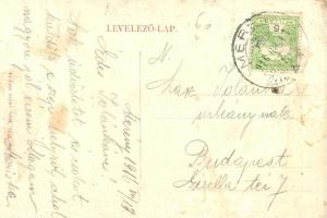 Merény, Vondrisel, Nálepkovo; Városháza és harangláb, gyerekek. W. L. Bp. 2721. / town hall, belfry,...