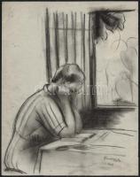 Ducsay Béla (1893-1967): Olvasó. Szén, papír, jelzett, 30x25 cm