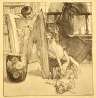 Franz von Bayros (1866-1924): Erotikus grafika.  Heliogravúr, papír, jelzett a nyomaton (Choisy Le Conin), 17x18 cm