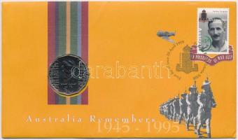 Ausztrália 1995. 50c Cu-Ni Weary Dunlop bélyeges borítékban, elsőnapi bélyegzővel T:BU Australia 1995. 50 Cents Cu-Ni Weary Dunlop in envelope with stamps and FDC stamp C:BU