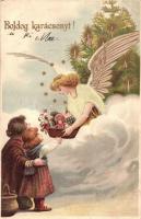 1901 Boldog karácsonyt! / Christmas greeting, angel, litho, Emb.