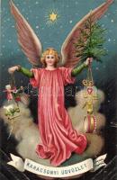 Karácsonyi üdvözlet / Christmas greeting, angel, litho