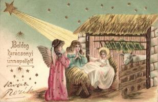 Boldog karácsonyi ünnepeket!/ Christmas greeting, angel, litho, Emb.