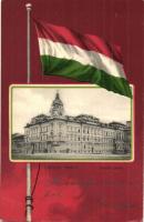 1902 Arad, Csanádi palota, magyar nemzeti zászló díszítéssel / palace, Hungarian national flag litho (EK)