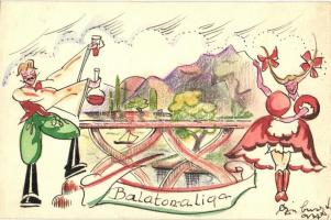 1937 Balatonaliga, kézzel festett képeslap