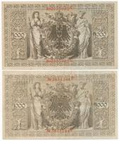 Német Birodalom 1910. 1000M piros (4x) és zöld (4x) pecsét T:II-III
German Empire 1910. 1000 Mark r...