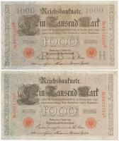 Német Birodalom 1910. 1000M piros (4x) és zöld (4x) pecsét T:II-III
German Empire 1910. 1000 Mark r...