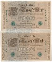Német Birodalom 1910. 1000M piros (4x) és zöld (4x) pecsét T:II-III
German Empire 1910. 1000 Mark r...