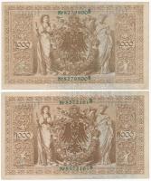 Német Birodalom 1910. 1000M piros (4x) és zöld (4x) pecsét T:II-III
German Empire 1910. 1000 Mark r...