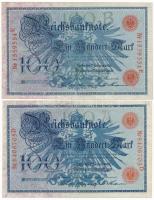 Német Birodalom 1908. 100M piros (4x) és zöld (4x) pecsét T:II-III German Empire 1908. 100 Mark red (4x) and green (4x) seal C:XF-F