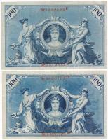 Német Birodalom 1908. 100M piros (4x) és zöld (4x) pecsét T:II-III
German Empire 1908. 100 Mark red...