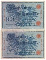 Német Birodalom 1908. 100M piros (4x) és zöld (4x) pecsét T:II-III
German Empire 1908. 100 Mark red...
