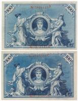 Német Birodalom 1908. 100M piros (4x) és zöld (4x) pecsét T:II-III
German Empire 1908. 100 Mark red...