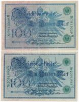 Német Birodalom 1908. 100M piros (4x) és zöld (4x) pecsét T:II-III
German Empire 1908. 100 Mark red...