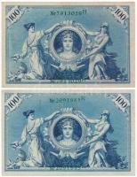 Német Birodalom 1908. 100M piros (4x) és zöld (4x) pecsét T:II-III
German Empire 1908. 100 Mark red...