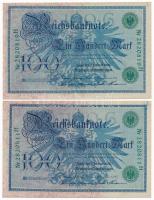 Német Birodalom 1908. 100M piros (4x) és zöld (4x) pecsét T:II-III
German Empire 1908. 100 Mark red...