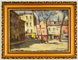 Hory Elemér (1905-1976): Főtér délután, olaj, fa, jelzett, hátulján feliratozva, keretben, 28×38,5 cm