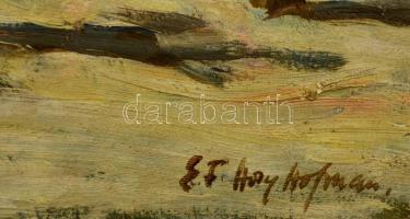 Hory Elemér (1905-1976): Főtér délután, olaj, fa, jelzett, hátulján feliratozva, keretben, 28×38,5 c...