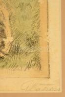 Glatz Oszkár (1862-1958) - Halvax Gyula (1906-1984): Lányok báránnyal, színezett rézkarc, papír, jel...