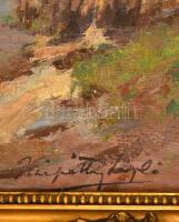 Kárpáthy László (1900-?): Vízparton, olaj, vászon, jelzett, díszes, sérült fa keretben, 42×57,5 cm