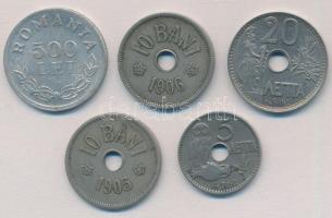 Vegyes: Görögország 1912. 5l Ni + 20l Ni + Románia 1905. 10b Cu-Ni + 1906J 10b Cu-Ni + 1946. 500L Al T:2,2- Mixed: Greece 1912. 5 Lepta Ni + 20 Lepta Ni + Romania 1905. 10 Bani Cu-Ni + 1906J 10 Bani Cu-Ni + 1946. 500 Lei Al C:XF,VF