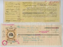 ~1910-1940. 6db-os csekk és díjkötelezvény tétel, egy kivételével mind kitöltött, néhányon bélyegzés...