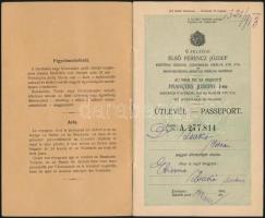 1913 Dicsőszentmárton, Őfelsége Ferenc József császár nevében kiállított útlevél, magyar-francia nye...
