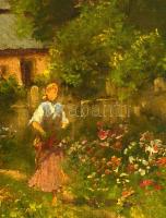 Neogrády jelzéssel: Virágszedés a vízparton, olaj, vászon, jelzett, fa keretben, 59×79 cm