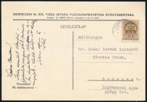 1941 Bp., Dr. Mikó Gyula (1889-1951) gyógyszerész, egyetemi tanár részben saját kézzel írt és aláírt...