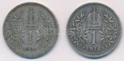 Ausztria 1901-1916. 1K Ag "Ferenc József" (2xklf) T:2,2-
Austria 1901-1916. 1 Corona Ag &...