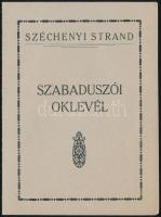 1929 Széchenyi Gyógyfürdő Stranduszodája által kiadott szabadúszói oklevél, szép állapotban