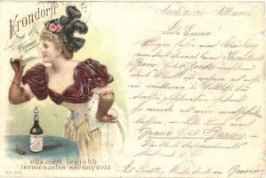 1898 Krondorfi savanyúvíz litho reklámlap / mineral spring water advertisement postcard, litho (kis szakadás / small tear)