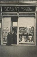 Kolozsvár, Cluj; Bernát papíros áruháza, nyomda, üzlet kirakata, állandó képeslap kiállítás / shop front with owners, publishing house, permanent postcard exhibition (EK)