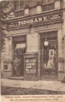 Szamosújvár, Gherla; Fő tér, Todorán Endre Aurora könyvnyomdája, papíros áruháza, üzlet kirakat. Todorán Endre saját kiadása / main square, shop front with owner, publishing house (fa)