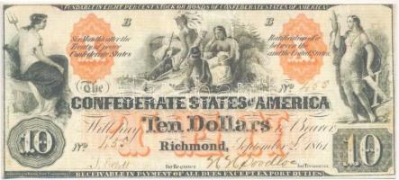 Amerikai Konföderációs Államok / Virginia / Richmond 1861. 10$ replika T:I,I- The Confederate States of Amerika / Virginia / Richmond 1861. 10 Dollars replica C:UNC,AU