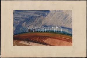 Somlai Vilma (1938-2007): Alföldi táj, akvarell, papír, hátulján jelzett, paszpartuban, 16×26 cm