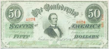 Amerikai Konföderációs Államok / Virginia / Richmond 1863. 50$ replika T:I,I- The Confederate States of Amerika / Virginia / Richmond 1863. 50 Dollars replica C:UNC,AU