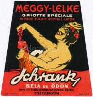 cca 1920-1940 Schrank Béla és Ödön Meggy-Lelke italcímke, Klösz Rt., litho, 7x9 cm.