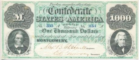 Amerikai Konföderációs Államok / Alabama / Montgomery 1860. 1000$ replika T:I,I- The Confederate States of Amerika / Alabama / Montgomery 1860. 1000 Dollars replica C:UNC,AU