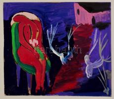 Molnár János (1950- ): Ülő akt agancsokkal, akvarell, papír, jelzett, 29×32 cm