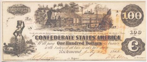 Amerikai Konföderációs Államok / Virginia / Richmond 1862. 100$ replika T:I,I- The Confederate States of Amerika / Virginia / Richmond 1862. 100 Dollars replica C:UNC,AU