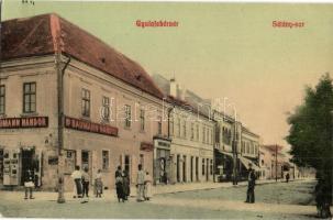 Gyulafehérvár, Alba Iulia; Sétány sor, Ifj. Baumann Nándor, Tóth Gyula üzlete, Népbank / promenade street, shops, bank (EK)