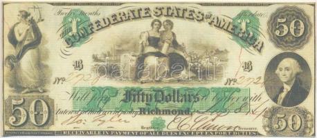 Amerikai Konföderációs Államok / Virginia / Richmond 1861(?) 50$ replika T:I,I- The Confederate States of Amerika / Virginia / Richmond 1861(?) 50 Dollars replica C:UNC,AU