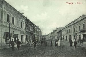 Torda, Turda; Fő tér, Leőb Dávid, Sterl Gyula üzlete. Füssy József kiadása / main square, shops (EK)