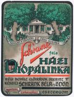 cca 1918-1919 Schrank féle Házi Diópálinka italcímke, Klösz, kitakart címerrel és felirattal feltehetően a Károlyi Kormány idejéből, 10x7,5 cm
