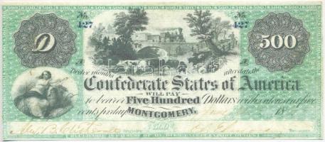 Amerikai Konföderációs Államok / Alabama / Montgomery 1861(?) 500$ replika T:I,I- The Confederate States of Amerika / Alabama / Montgomery 1861(?) 500 Dollars replica C:UNC,AU