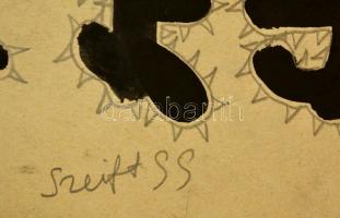 Szeift Béla (1944-2012): Sürgős gyászjelentés, vegyes technika, papír, jelzett, 49,5×36 cm