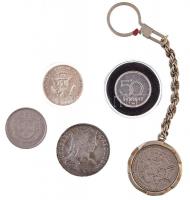 Vegyes: 5db-os érme és érem tétel, közte egy hamis valamint Amerikai Egyesült Államok 1967. 1/2$ Ag ...
