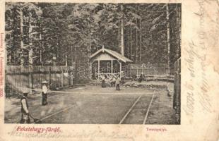 1907 Feketehegy-fürdő, Cernohorské kúpele (Merény, Nálepkovo); Teniszpálya, teniszezők. Kiadja Lomnitzy V. 3030. / tennis court, tennis players, sport (EB)